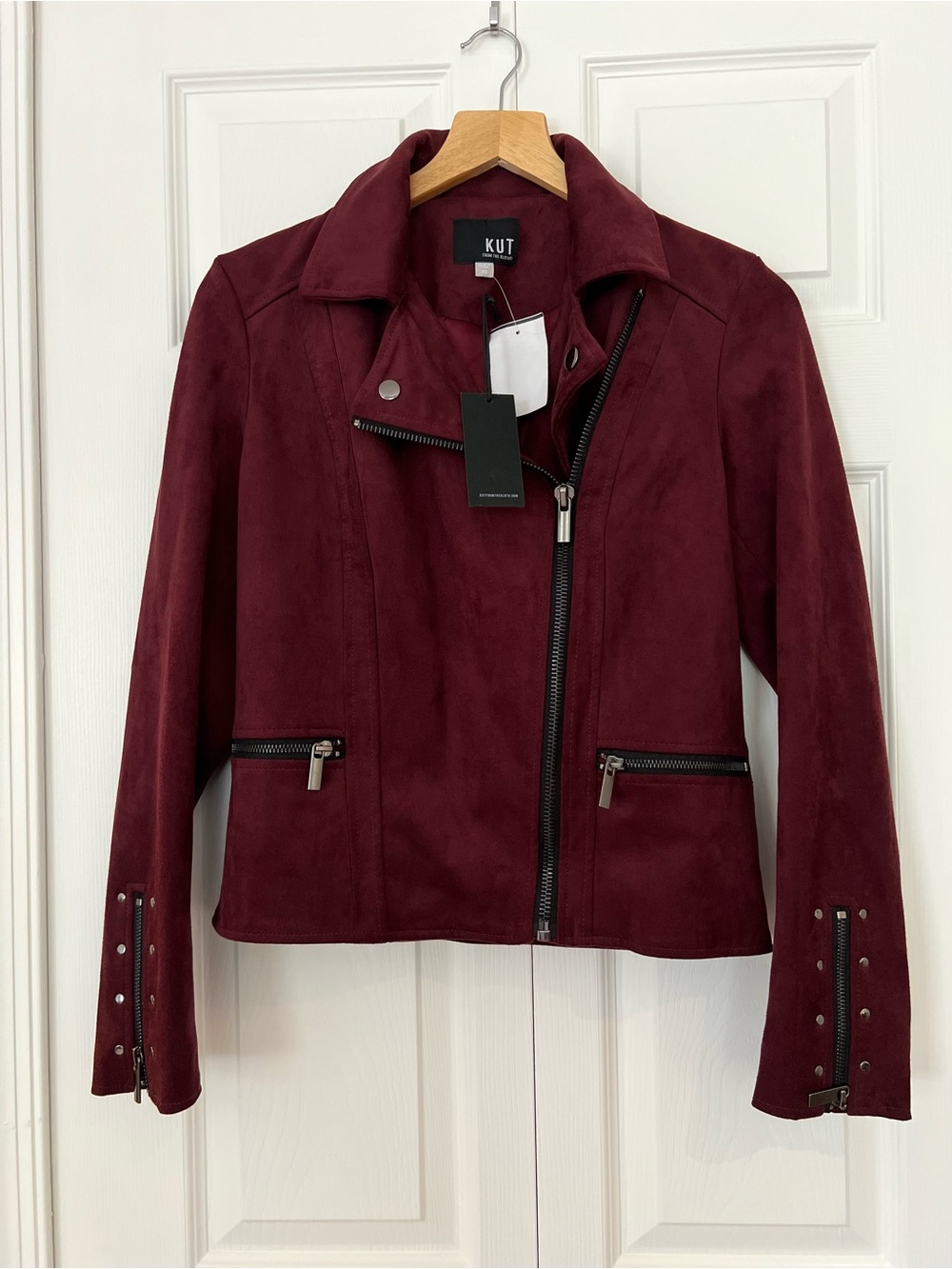 KUT from the Kloth Burgundy Faux Suede Moto Jacket NWT XS Biker Zip